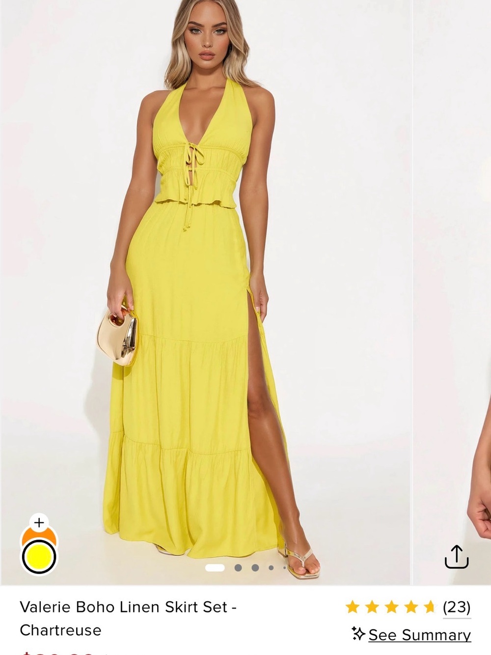 Fashion Nova Chartreuse Halter Maxi Dress